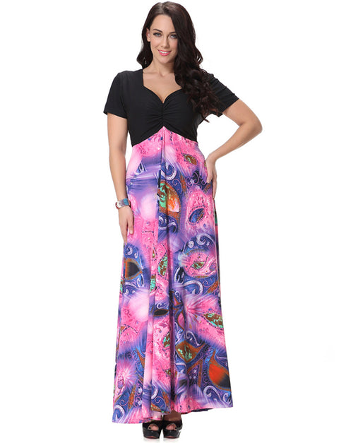 Deep V-Neck Printed Jumpsuit Dress